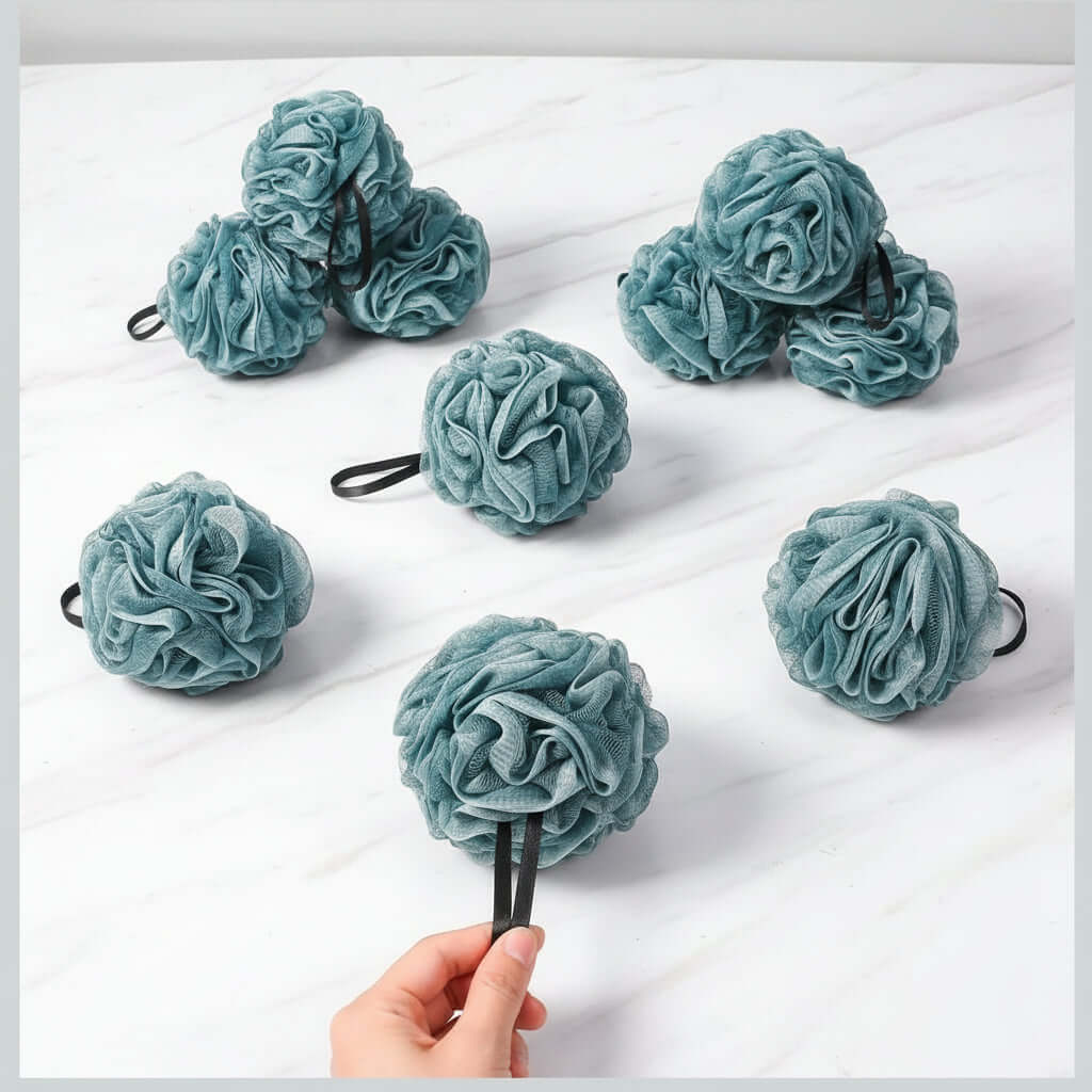 Mesh Bath Sponge creating rich lather